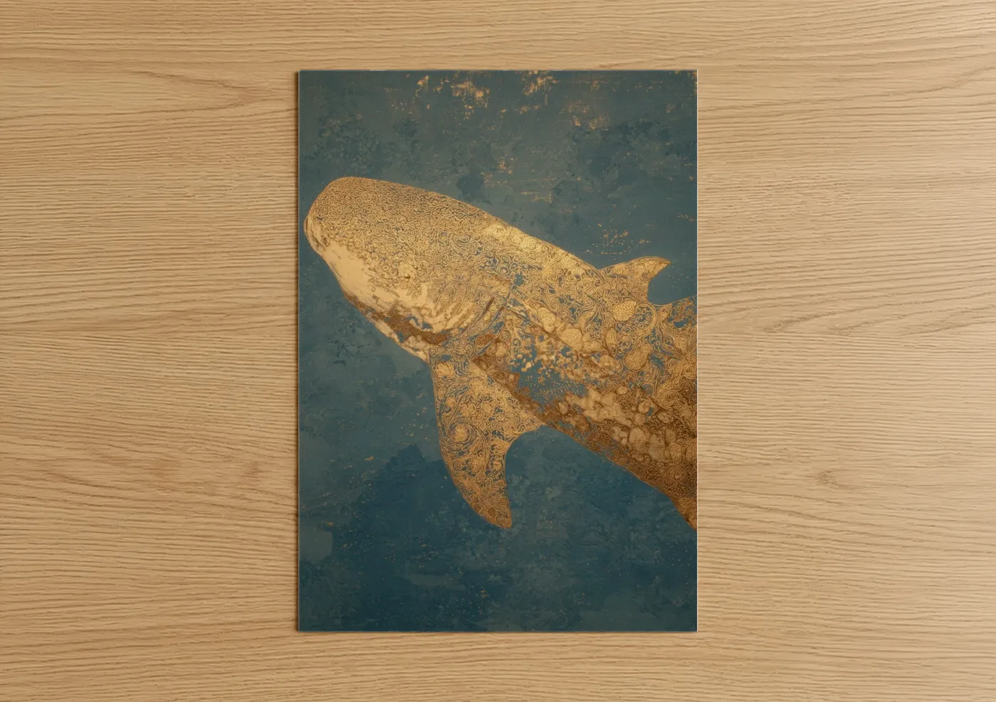 Golden Whale Shark Ocean Wall Art