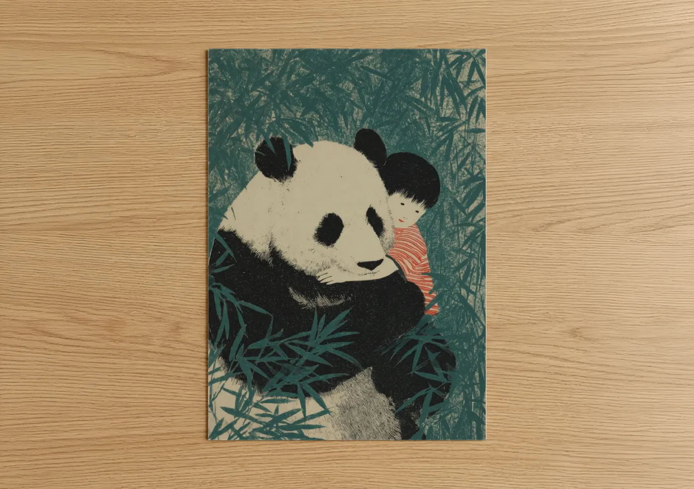 Panda Cuddle Child Bamboo Wall Art