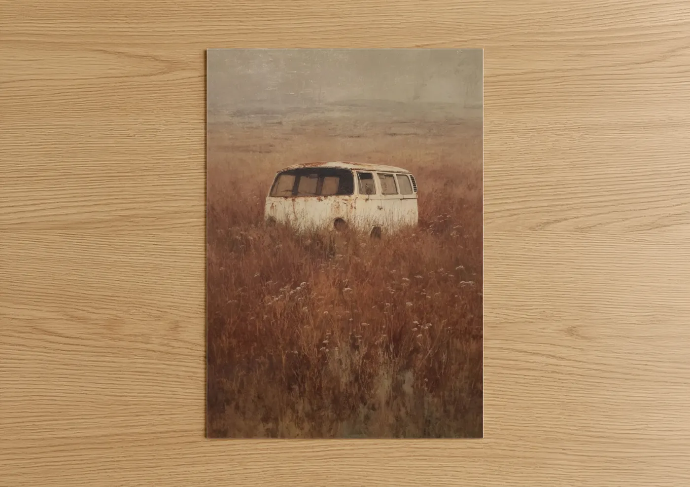 Abandoned Van in Golden Field Wall Art
