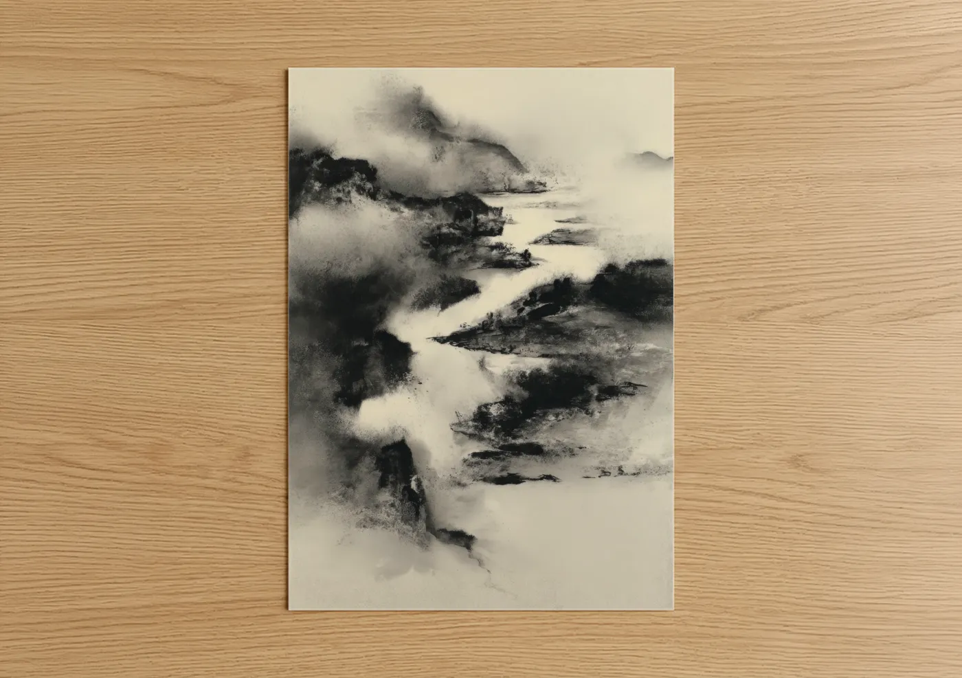 Misty Mountain Landscape with River Wall Art