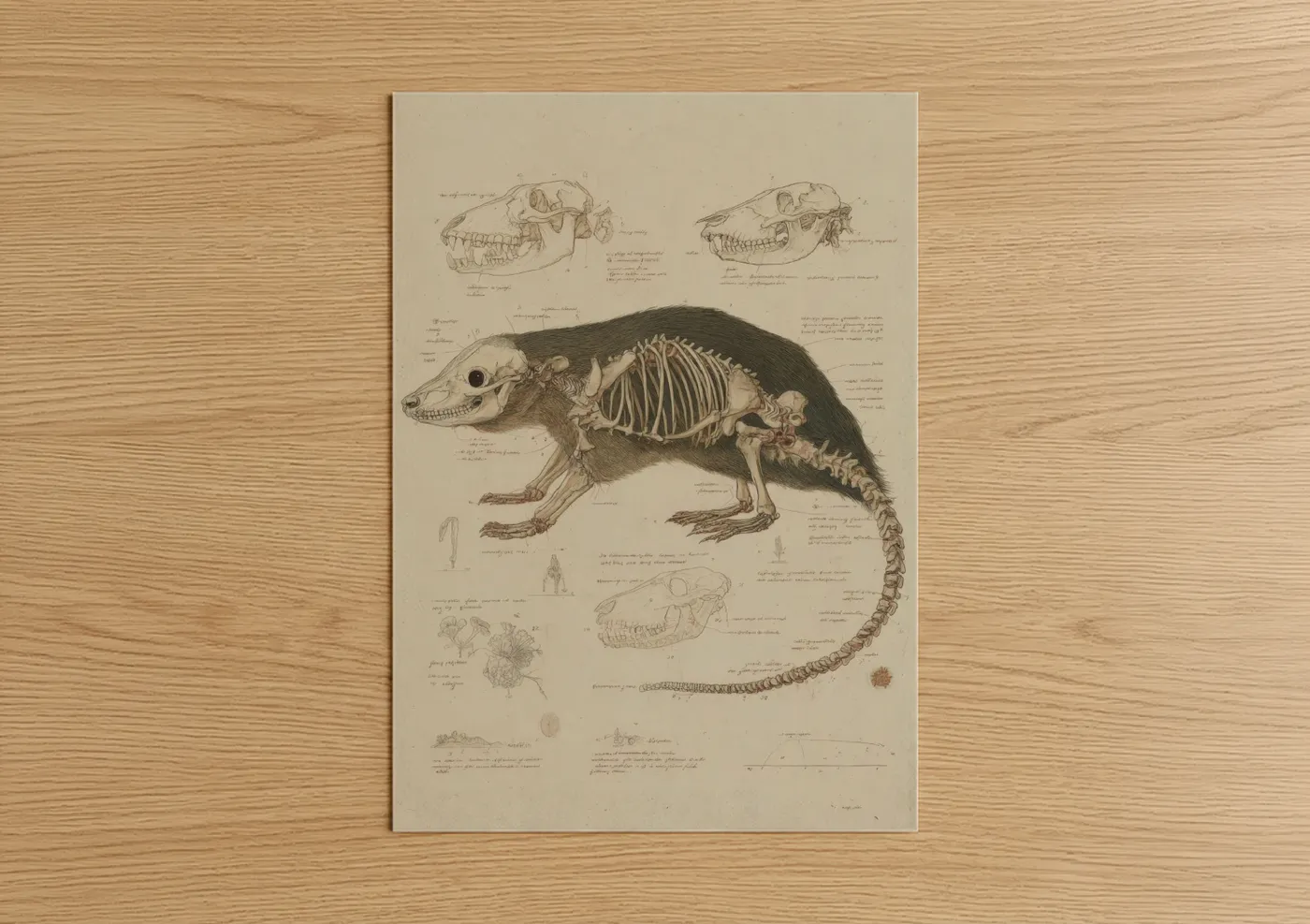Anatomical Wombat Skeleton Scientific Illustration Wall Art