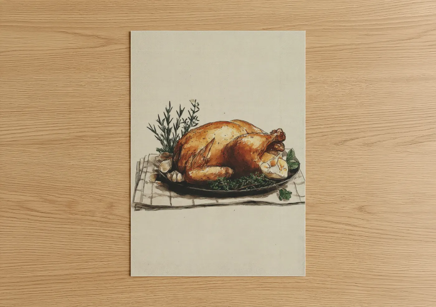 Roasted Chicken Illustration Kitchen Wall Art