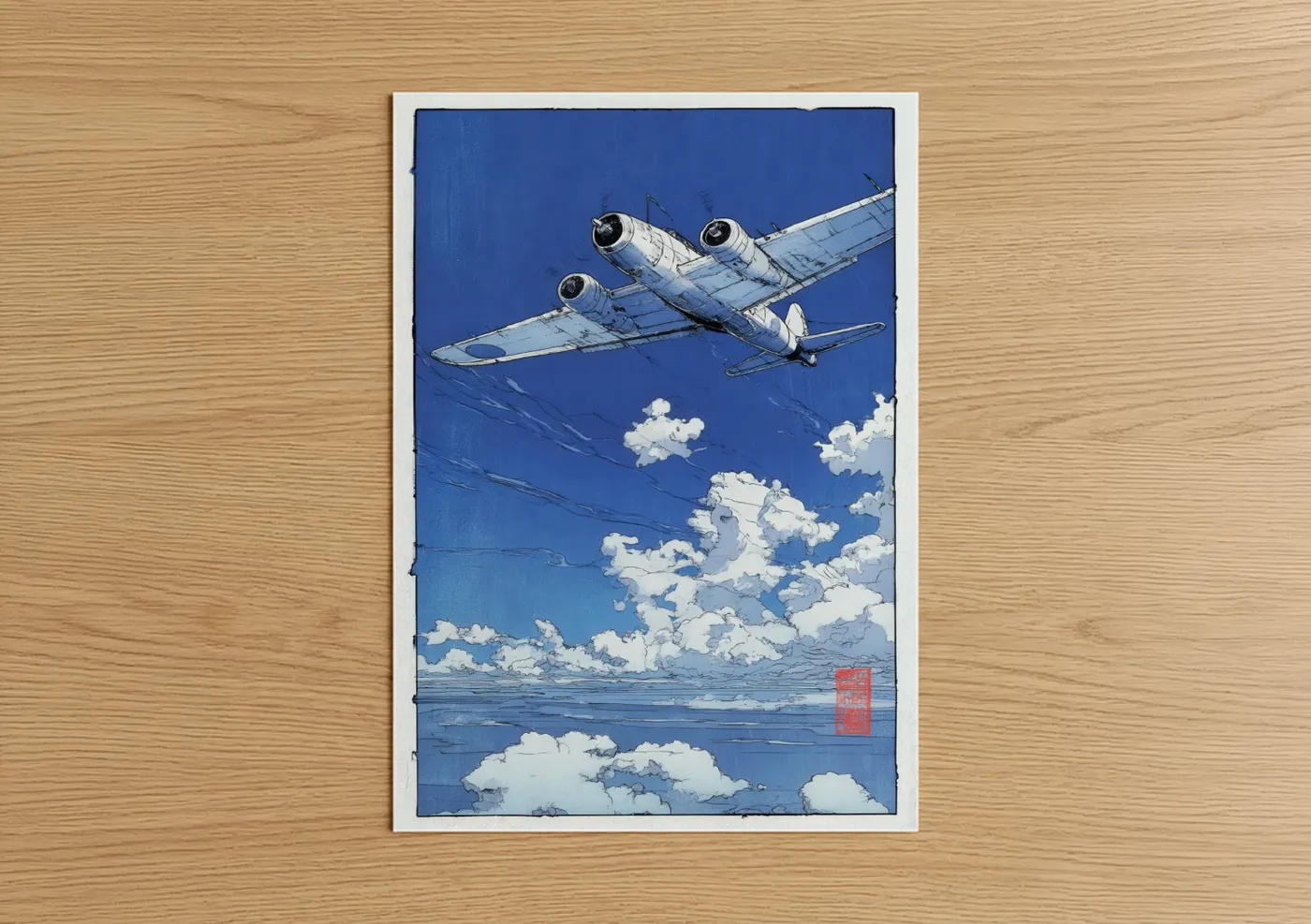 Vintage Airplane Blue Sky Aviation Wall Art