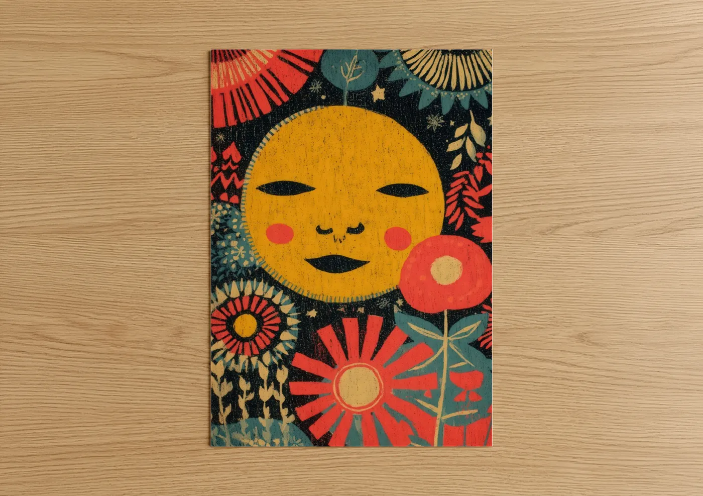 Cheerful Sun Face Celestial Wall Art