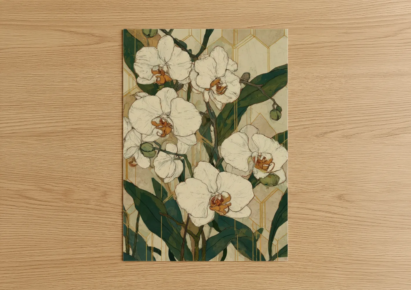Cream Orchid Flowers Art Deco Style Wall Art
