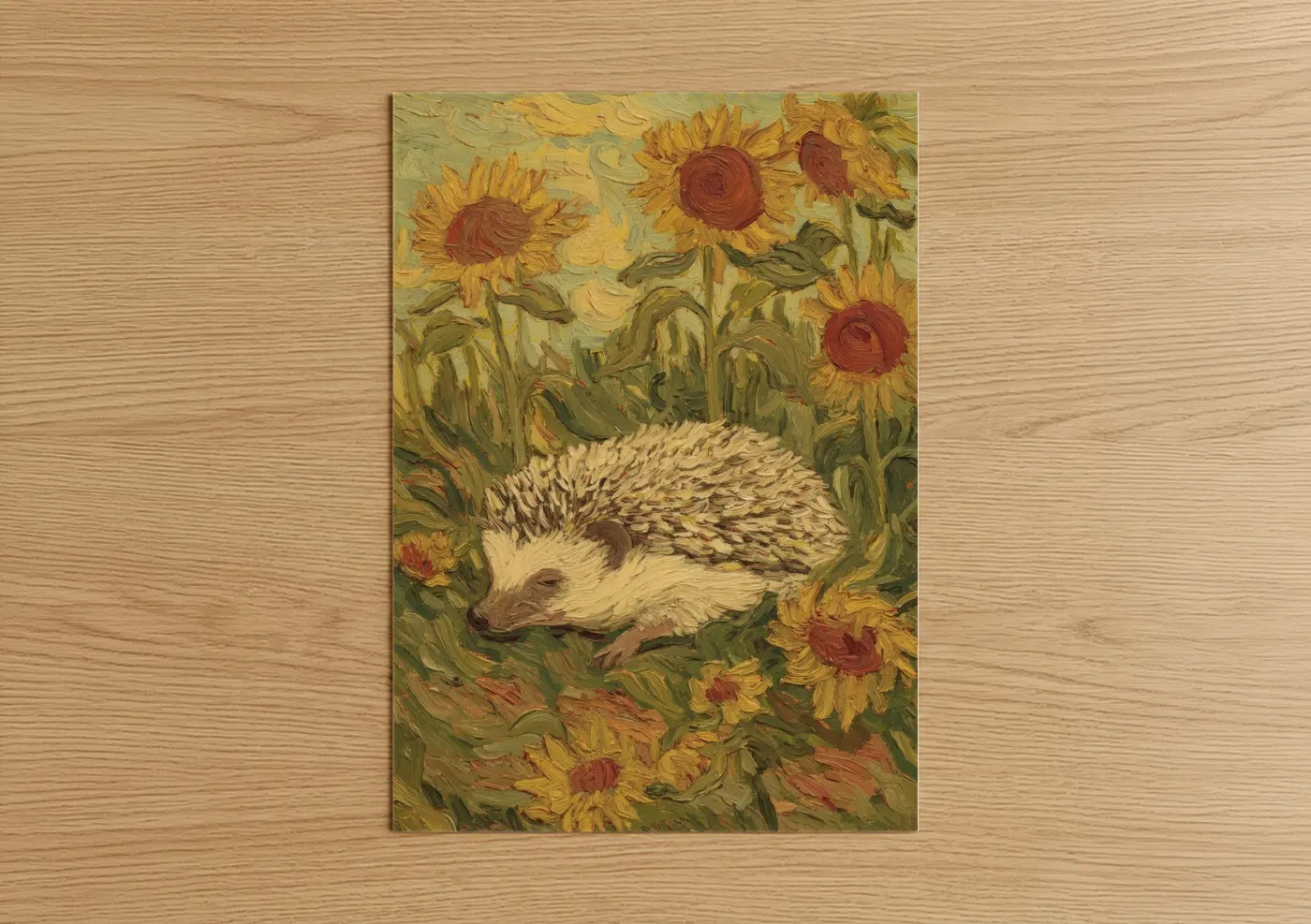 Hedgehog Sunflower Field Impressionist Wall Art