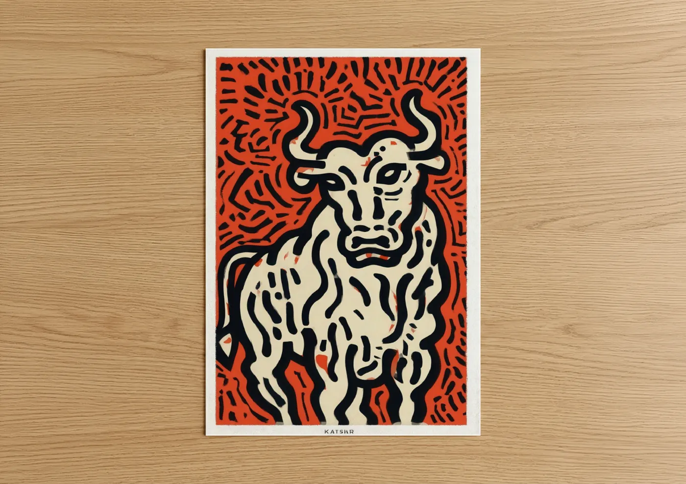 Geometric Bull Illustration Modern Art Wall Art