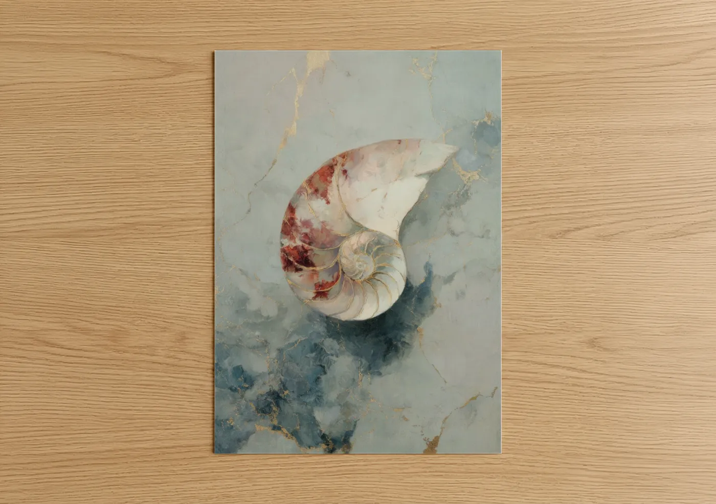 Crimson Nautilus Shell Watercolor Wall Art