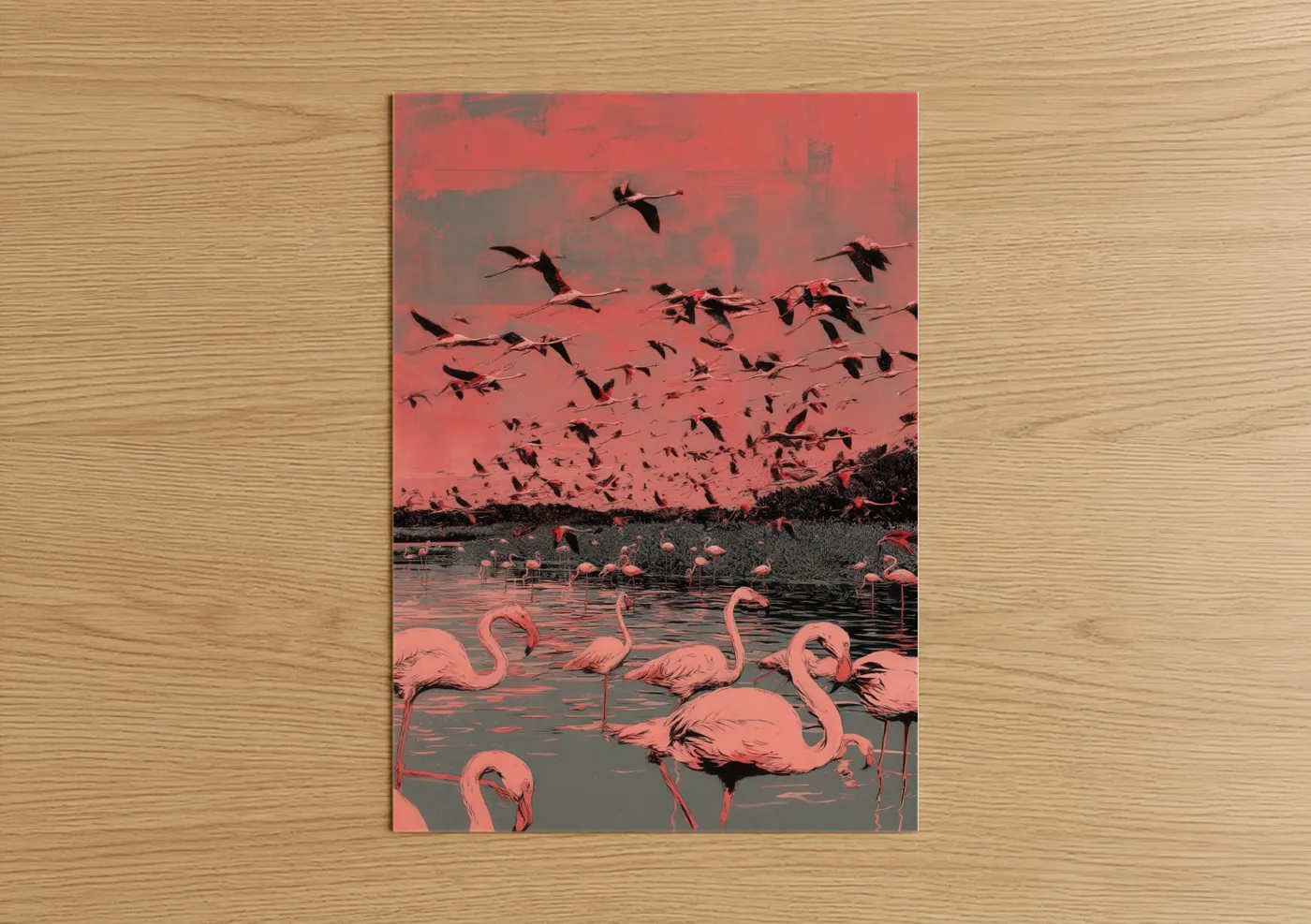 Flamingo Flock Sunset Pink Wildlife Wall Art