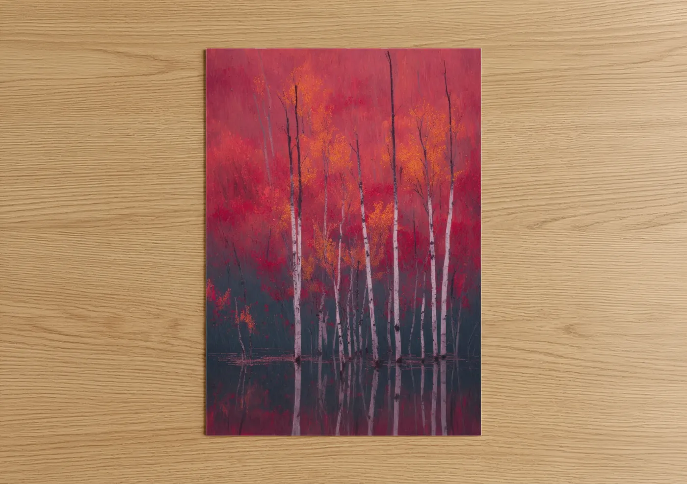 Crimson Birch Forest Autumn Landscape Wall Art