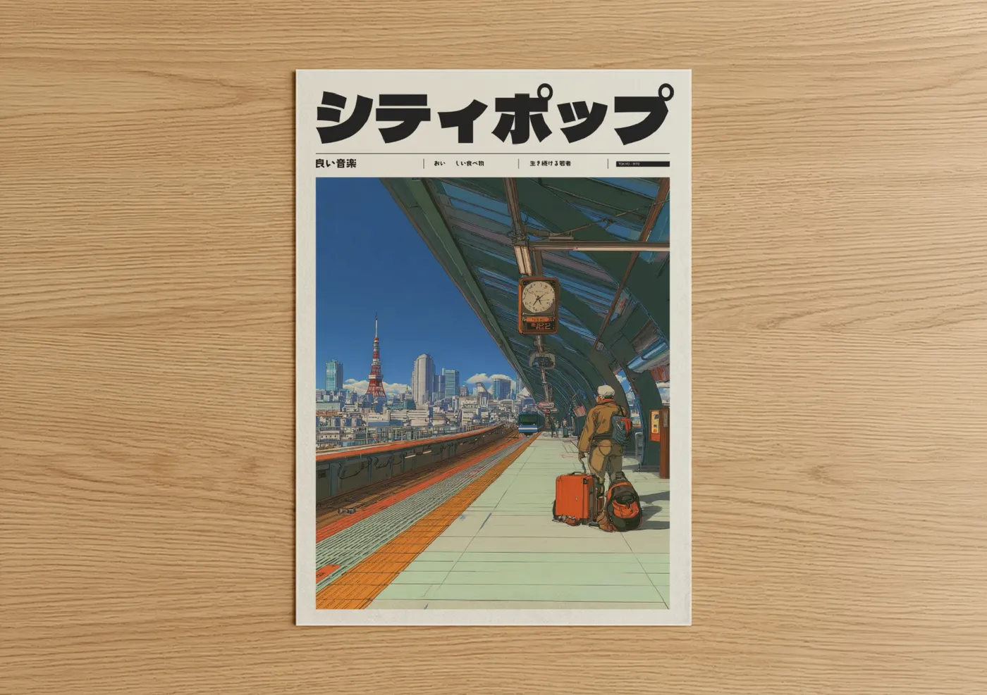 Retro Tokyo Train Station Cityscape Wall Art