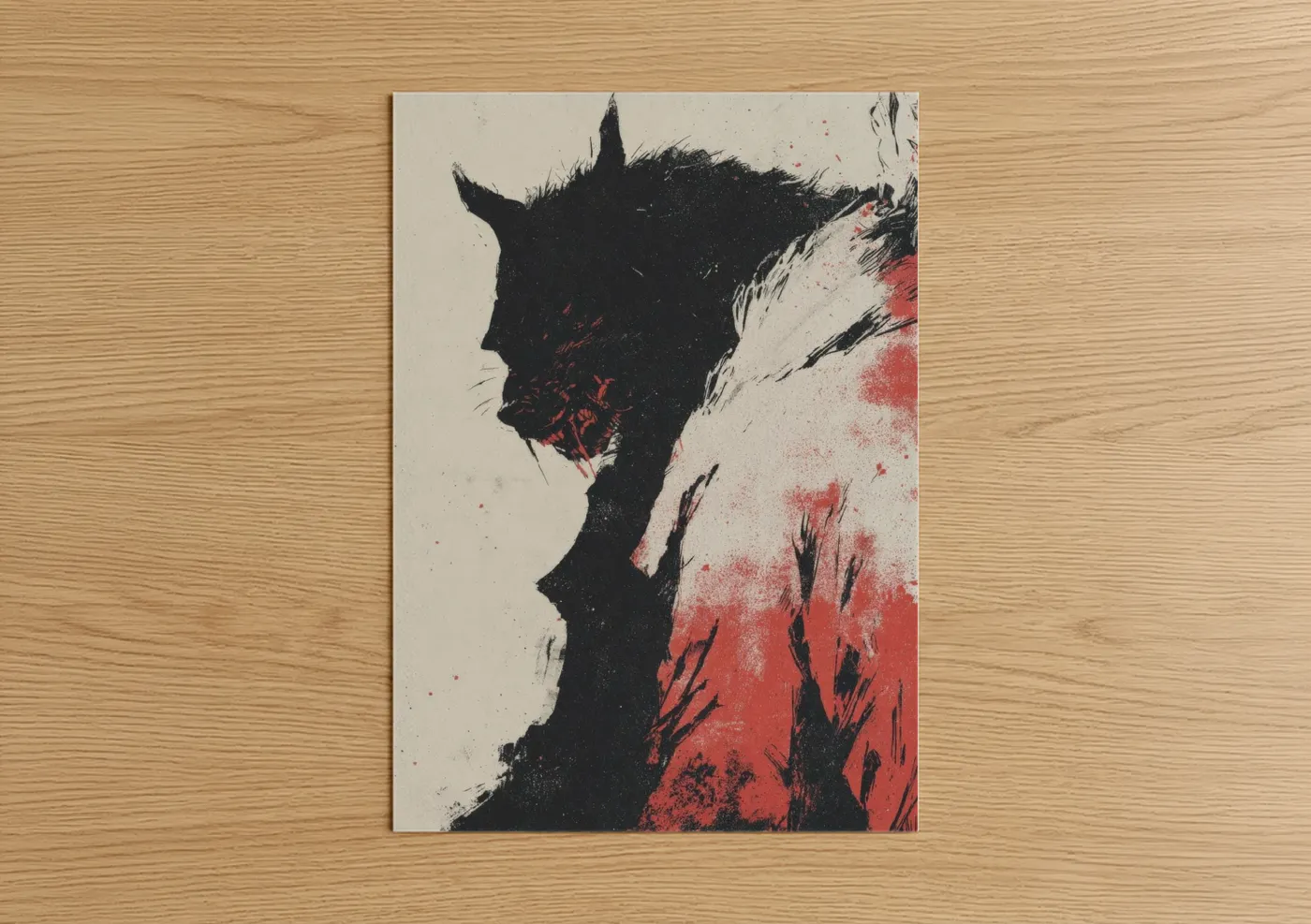 Crimson Werewolf Dark Fantasy Wall Art