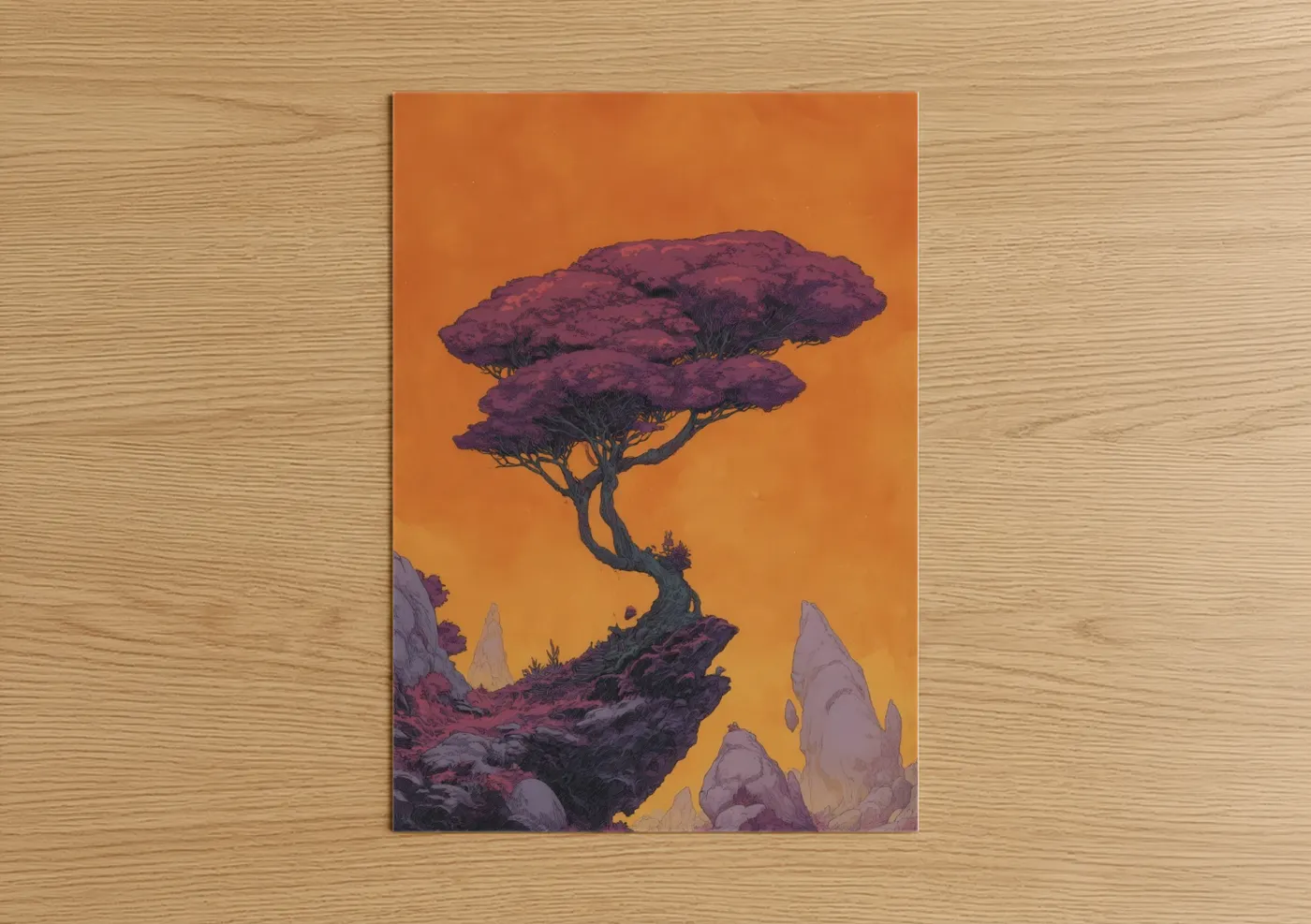 Golden Acacia Desert Tree Illustration Wall Art