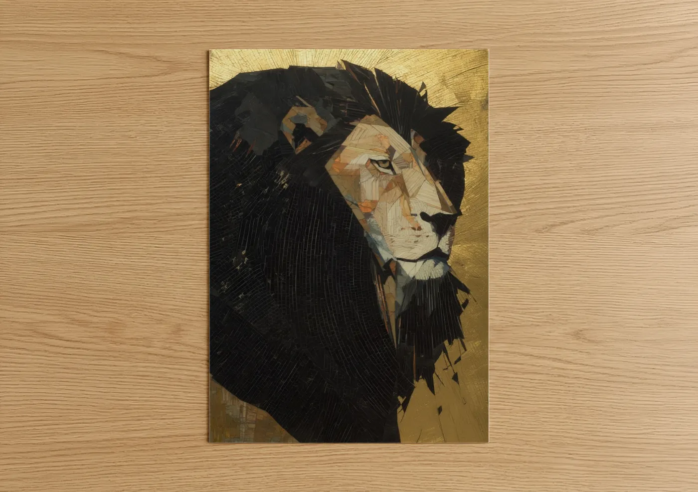 Golden Lion Portrait Modern Wall Art