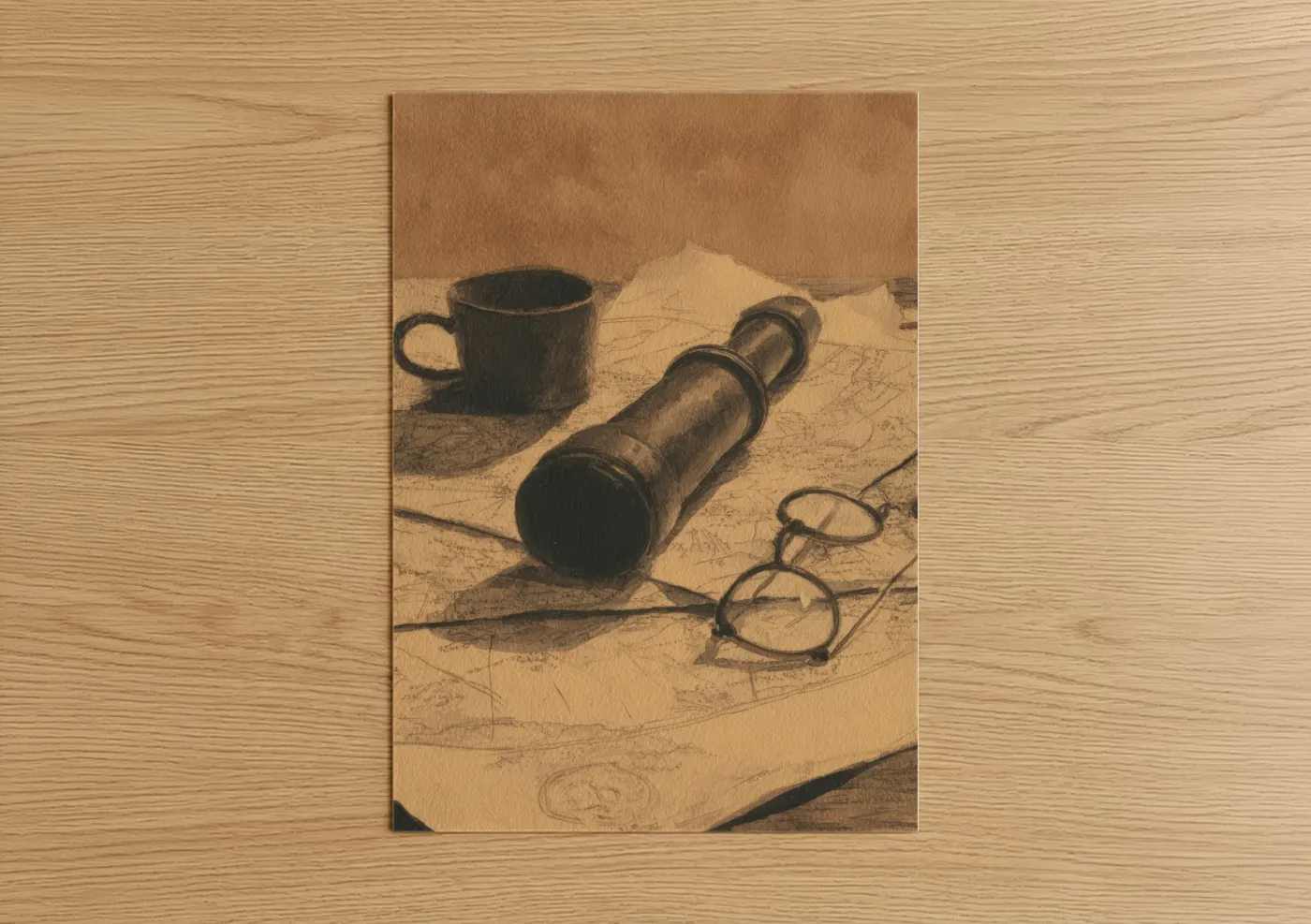 Vintage Spyglass Nautical Map Illustration Wall Art
