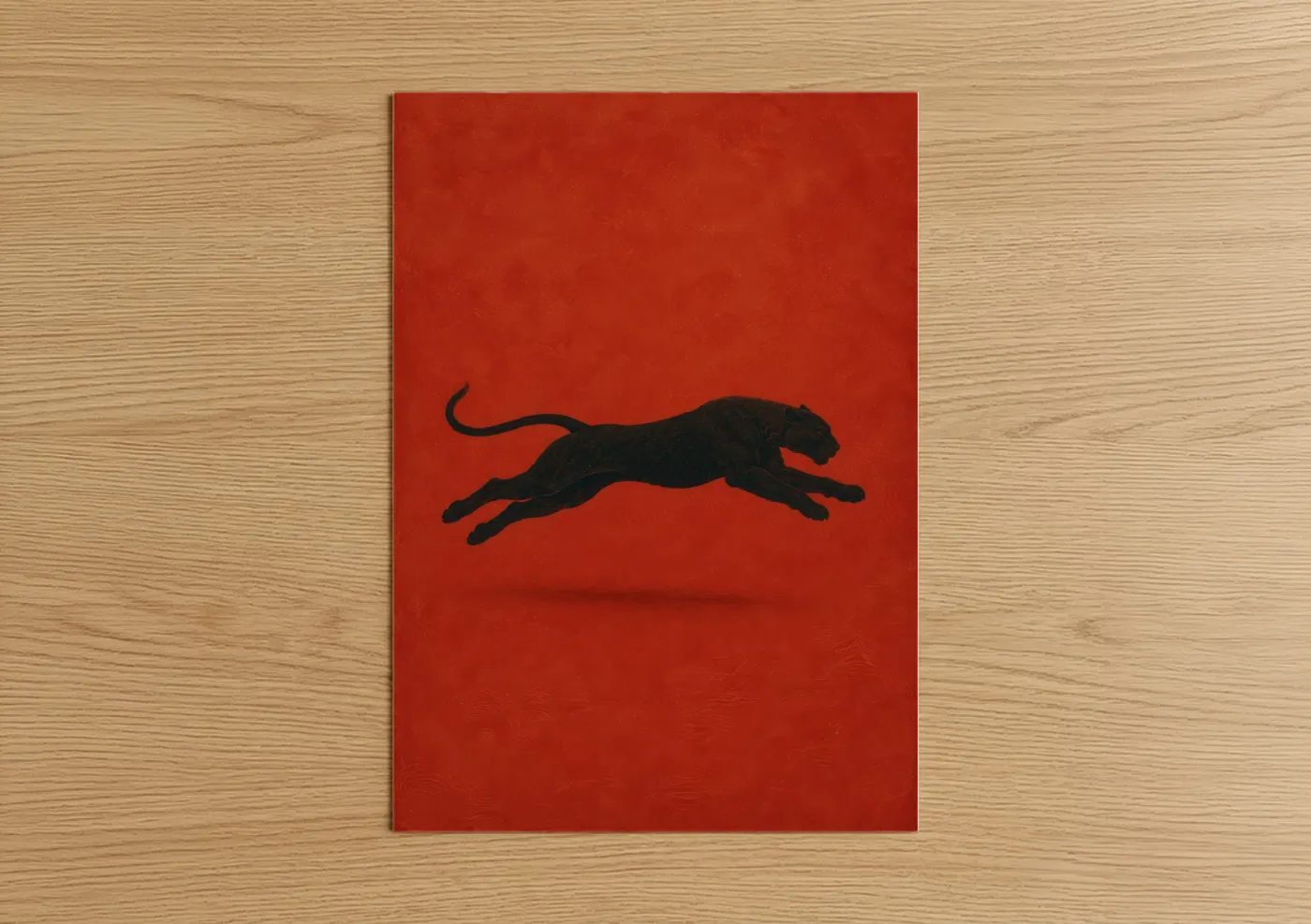 Art print on warm oak wood — red and black palette — Black Panther On Red Wall Art poster
