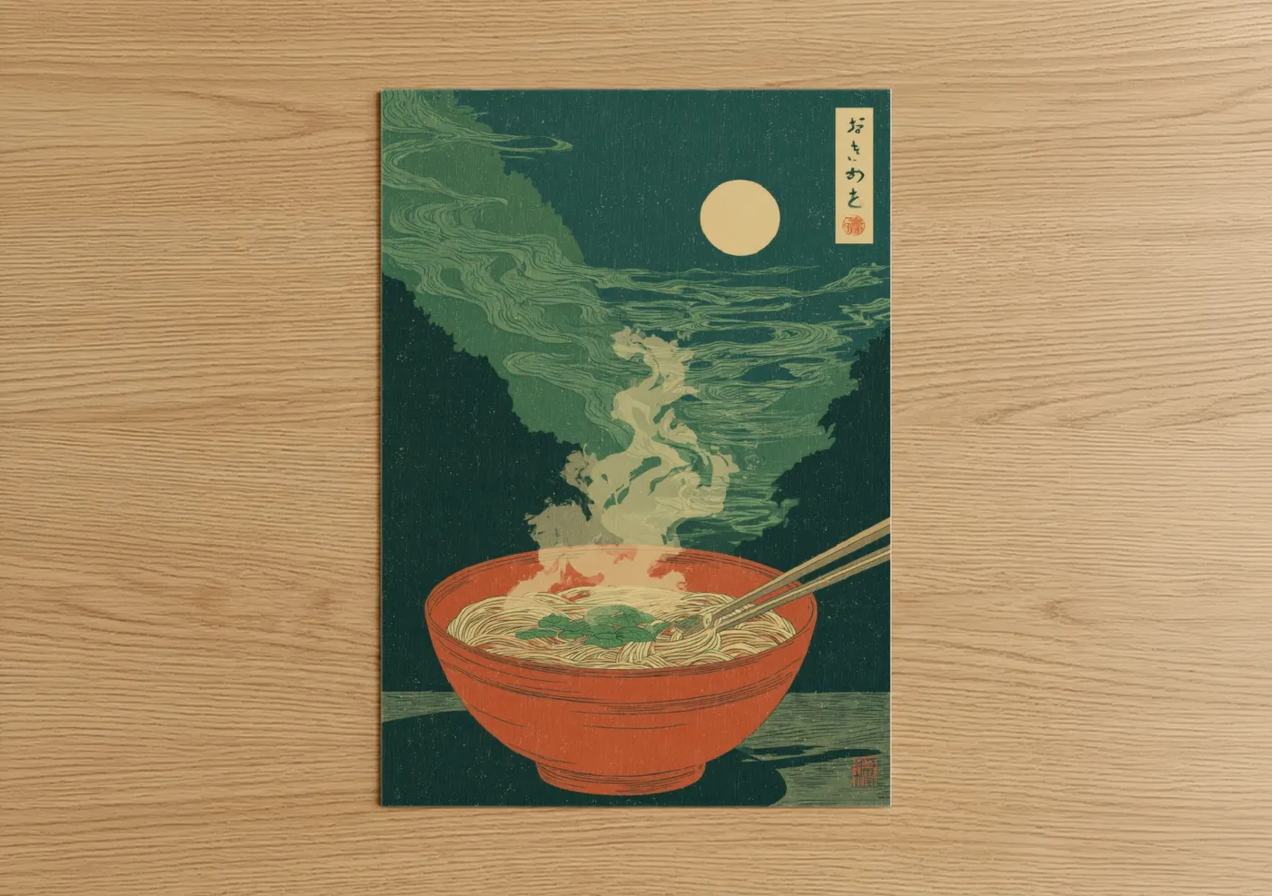 Moonlit Noodles Japanese Woodblock Wall Art