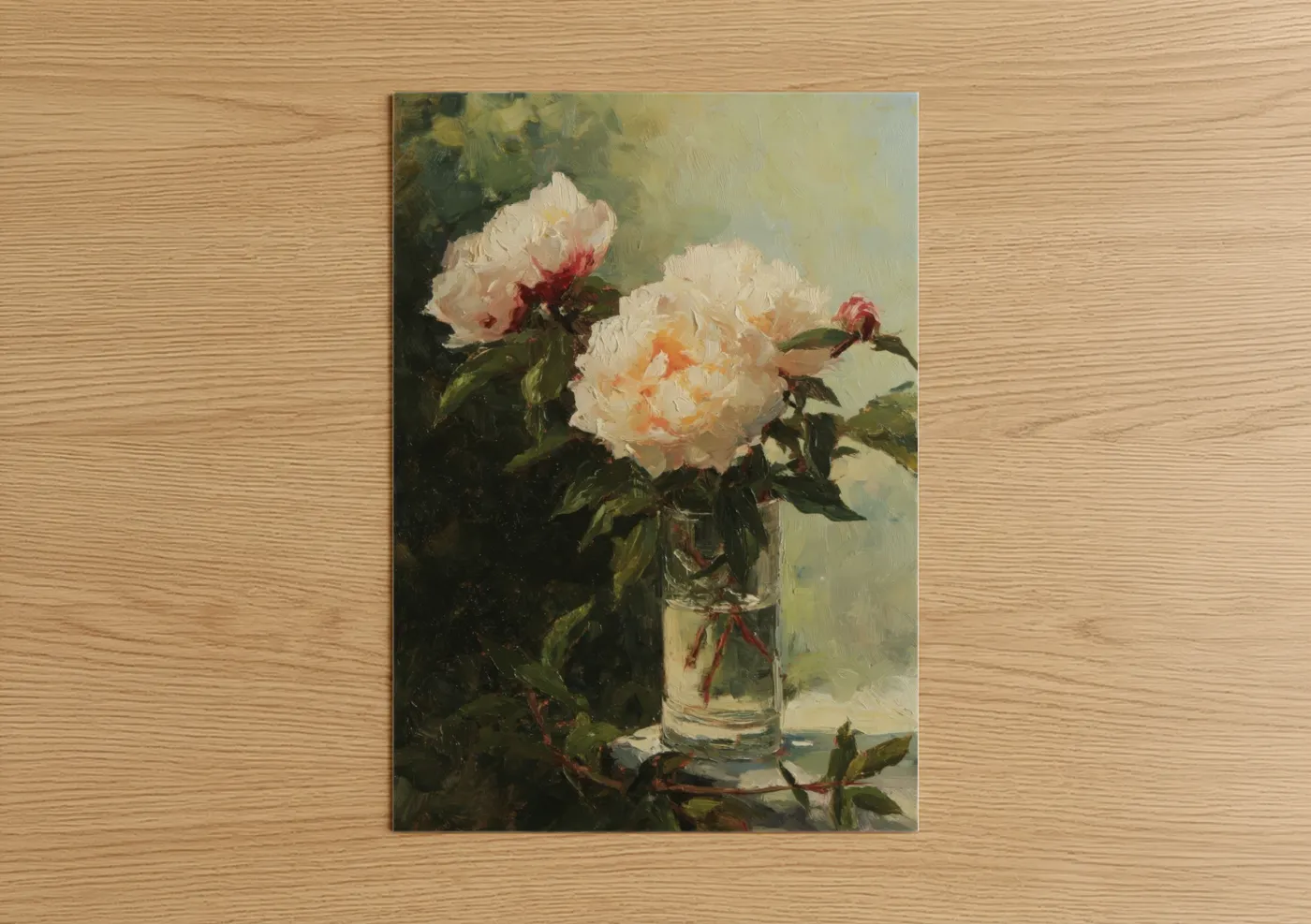 Cream and Blush Peonies Oil Painting Wall Art