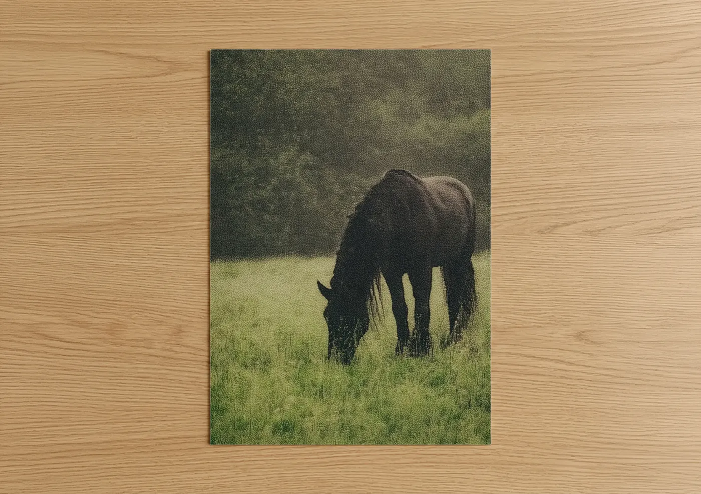 Black Friesian Horse Grazing Pastoral Wall Art