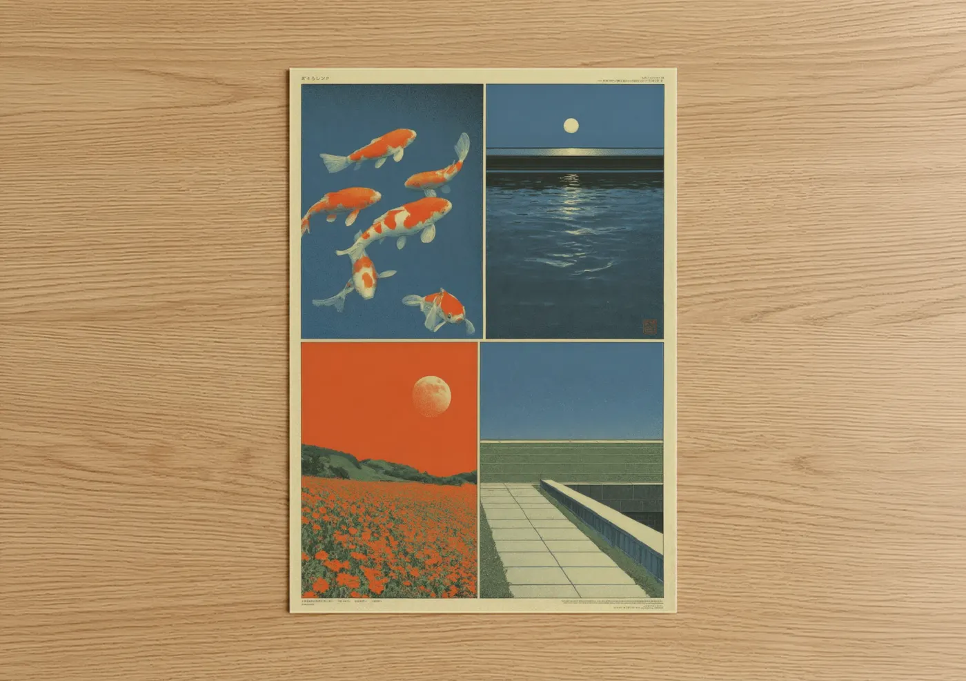 Japanese Y2K Koi Fish Moon Wall Art