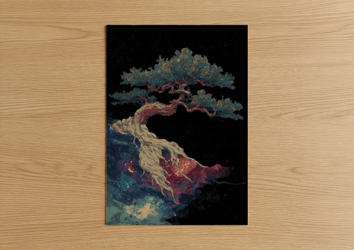Cosmic Bonsai Tree Night Sky Wall Art