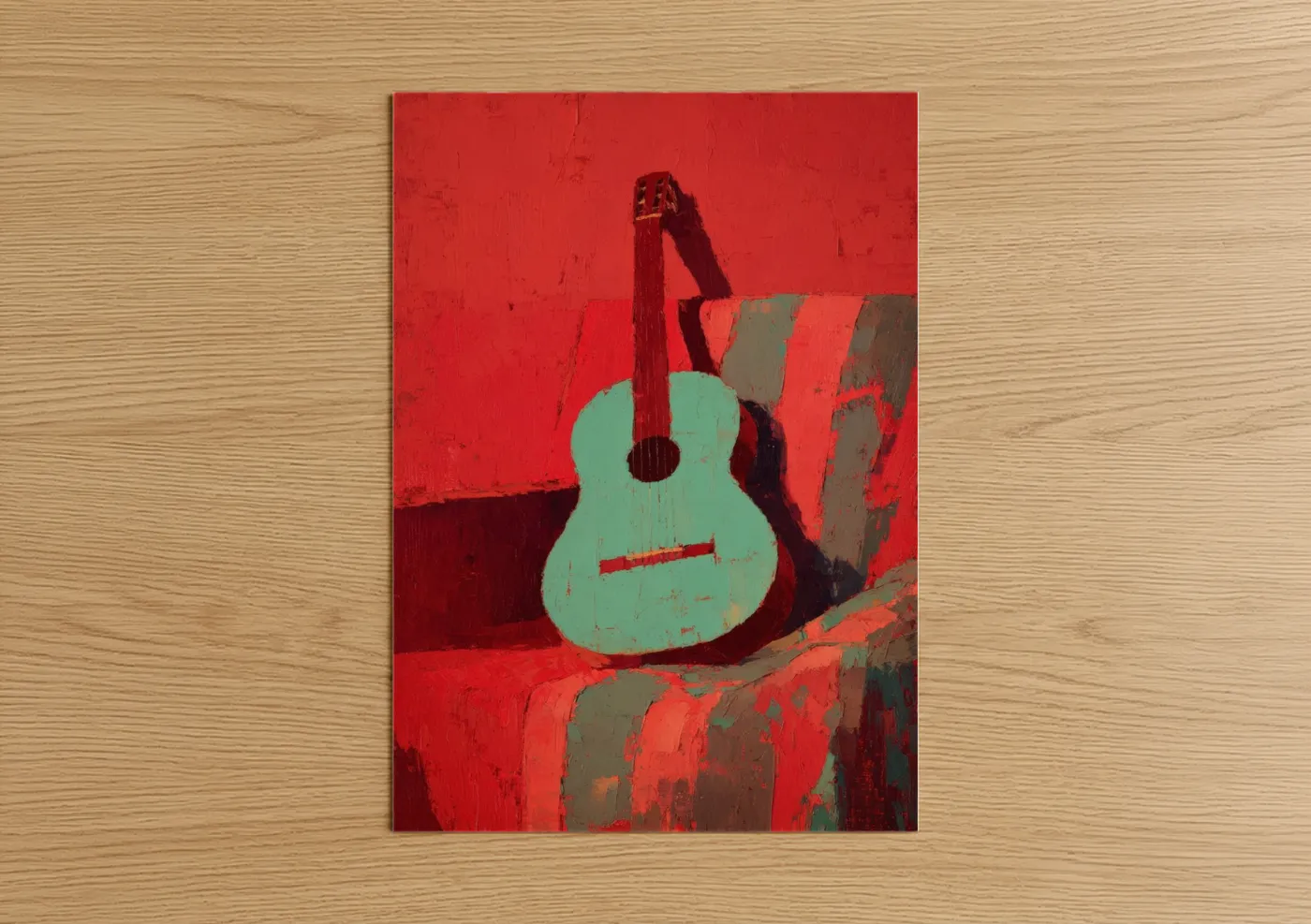 Mint Acoustic Guitar Red Wall Art