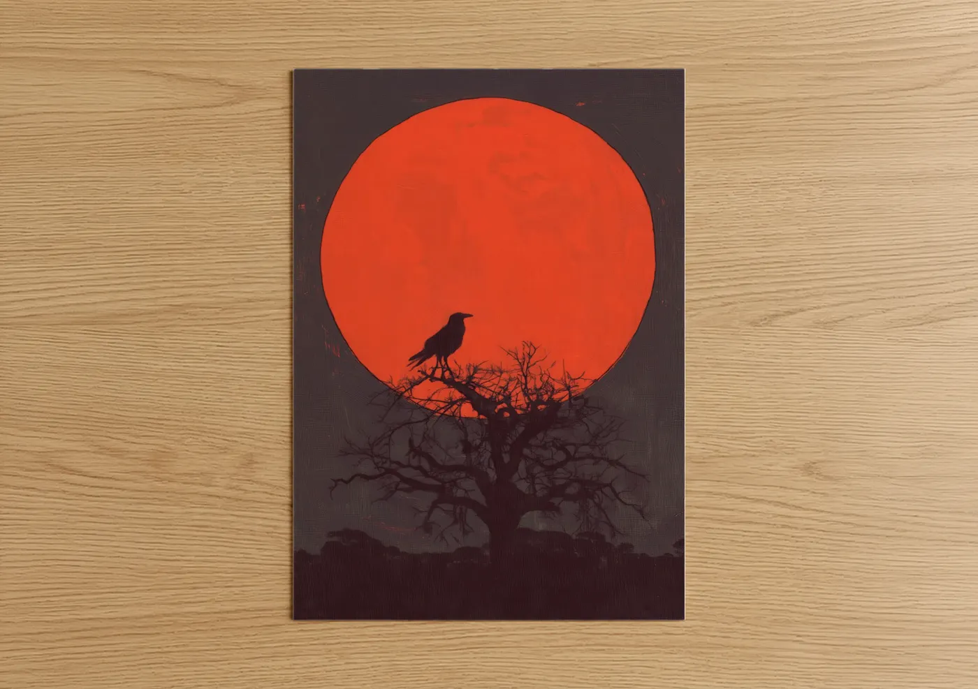 Raven Sunset Silhouette Dark Wall Art