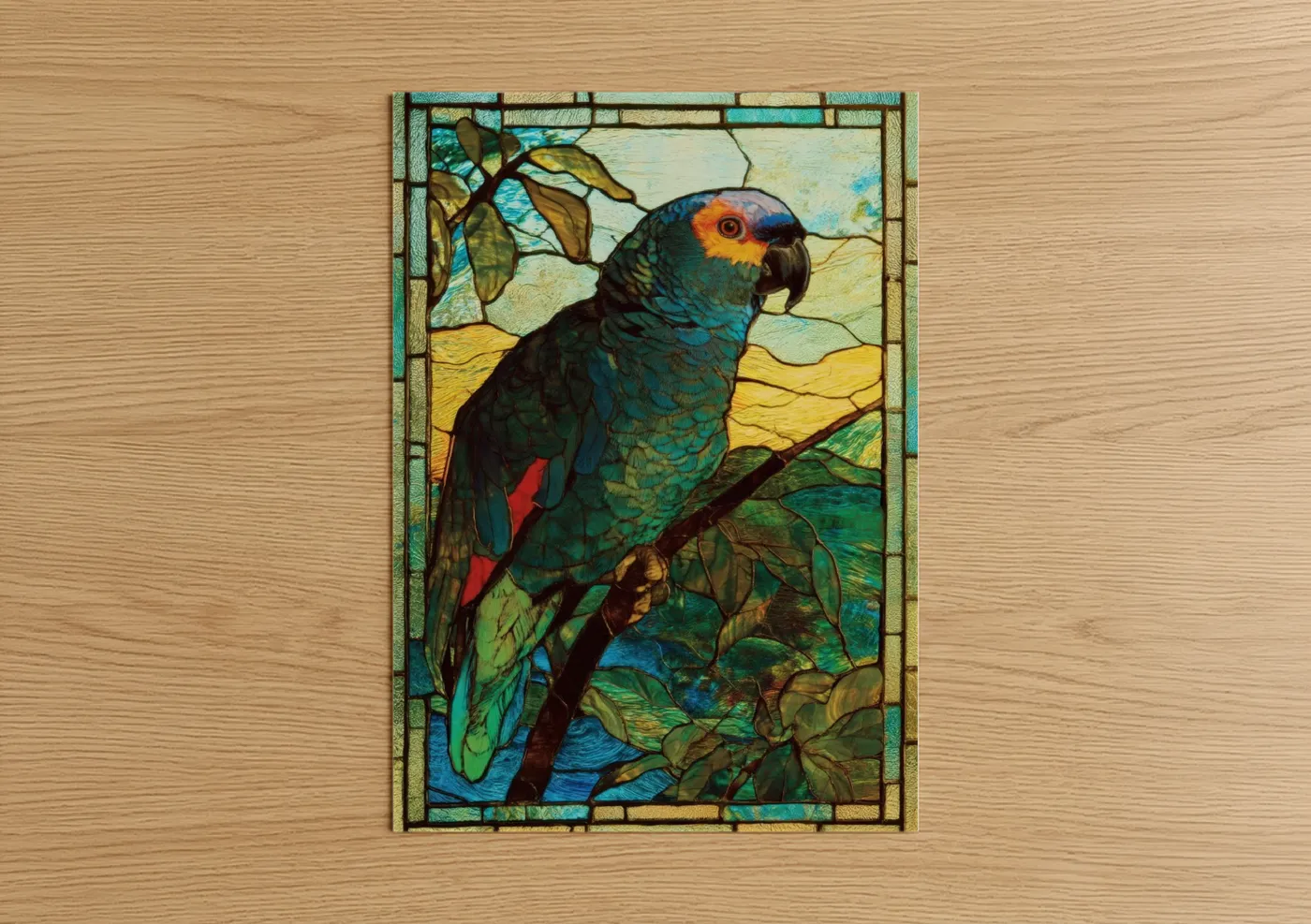 Emerald Parrot Stained Glass Art Wall Art