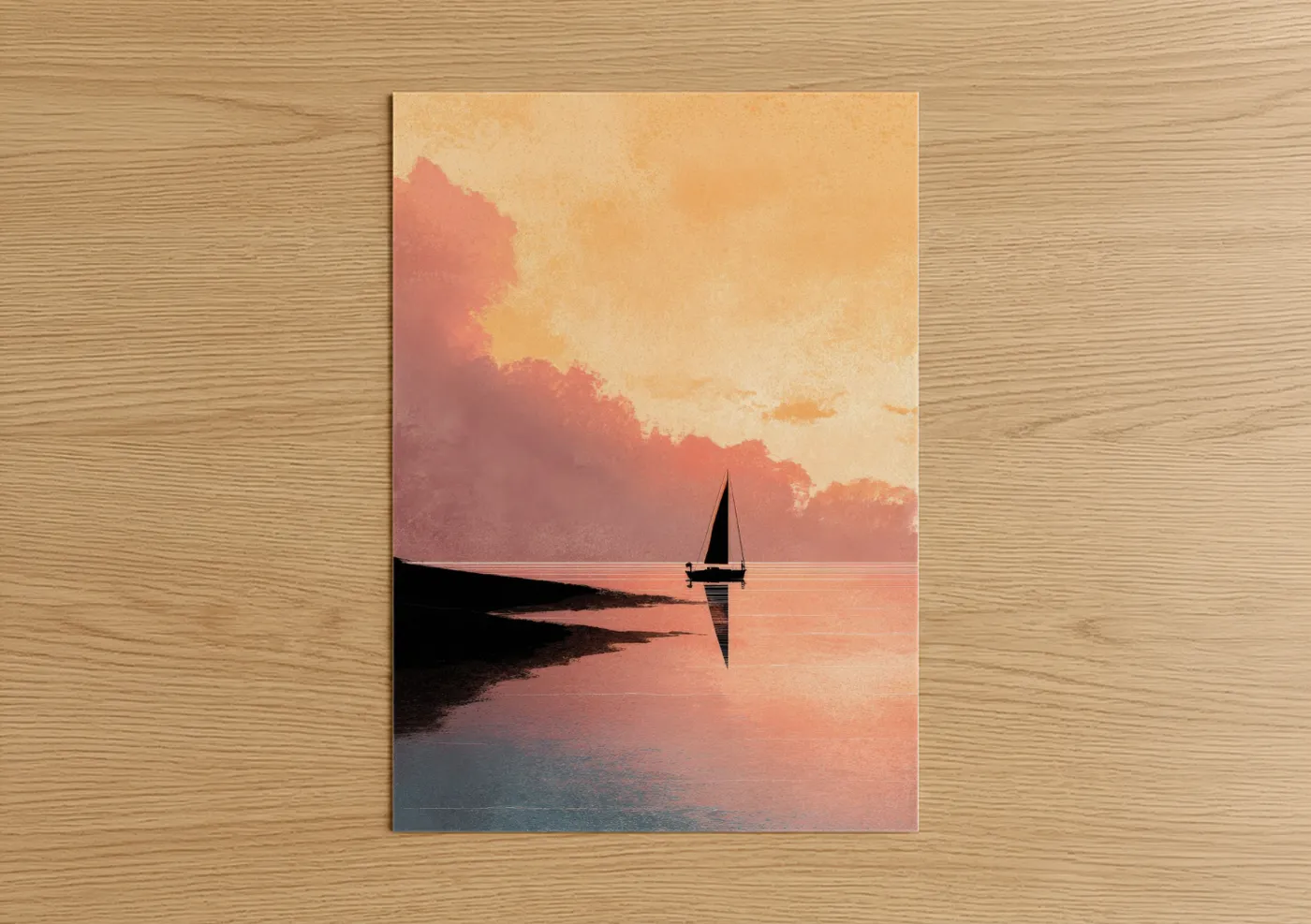 Sailboat Sunrise Beach Art Print Wall Art