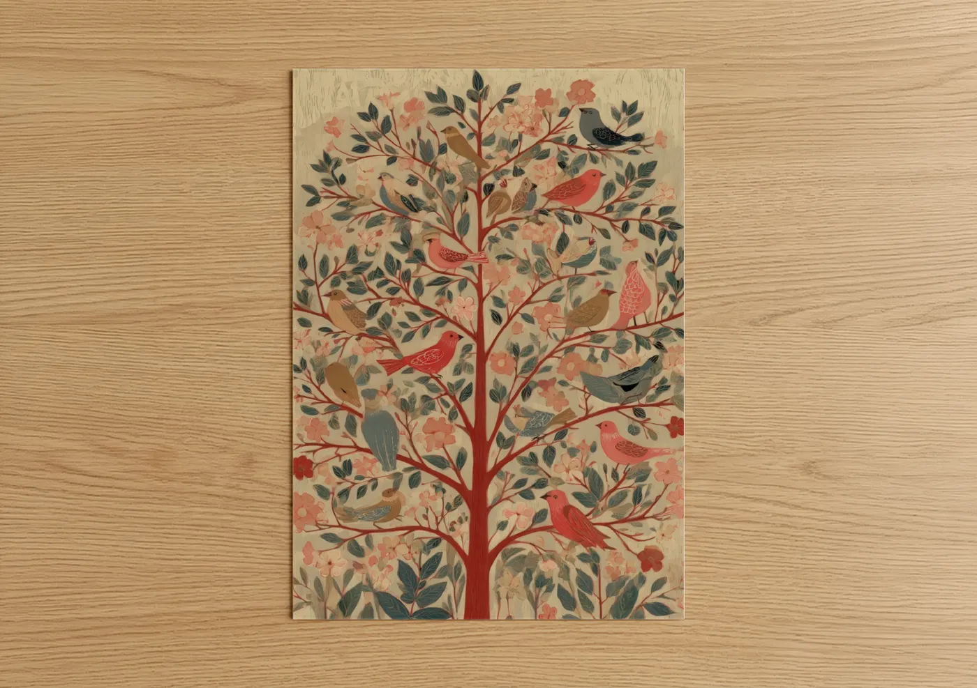 Songbird Dogwood Tree Illustration Wall Art