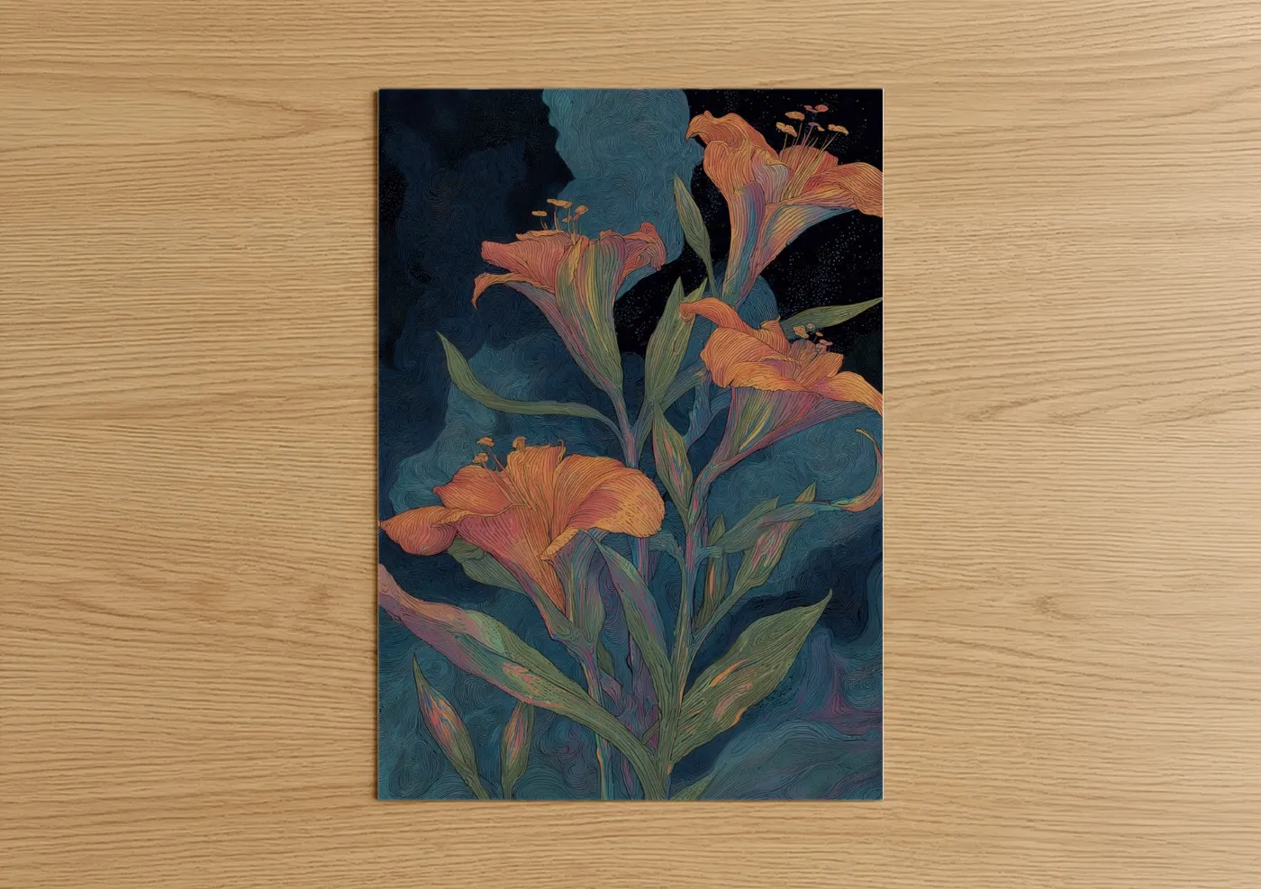 Midnight Lily Night Sky Floral Wall Art