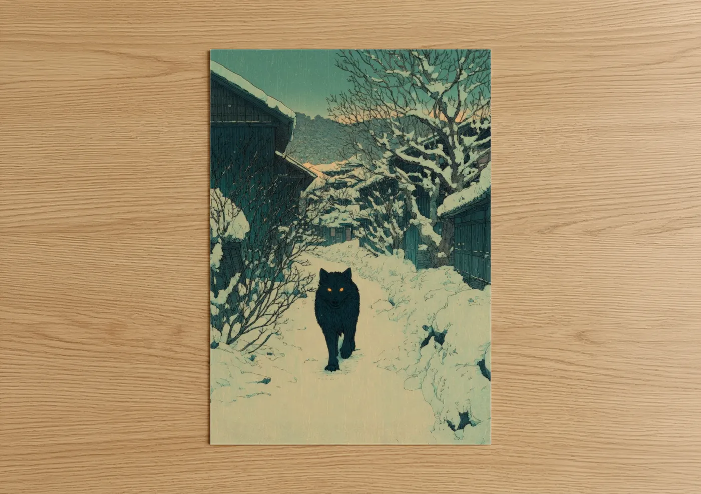 Black Werewolf Winter Snow Landscape Wall Art