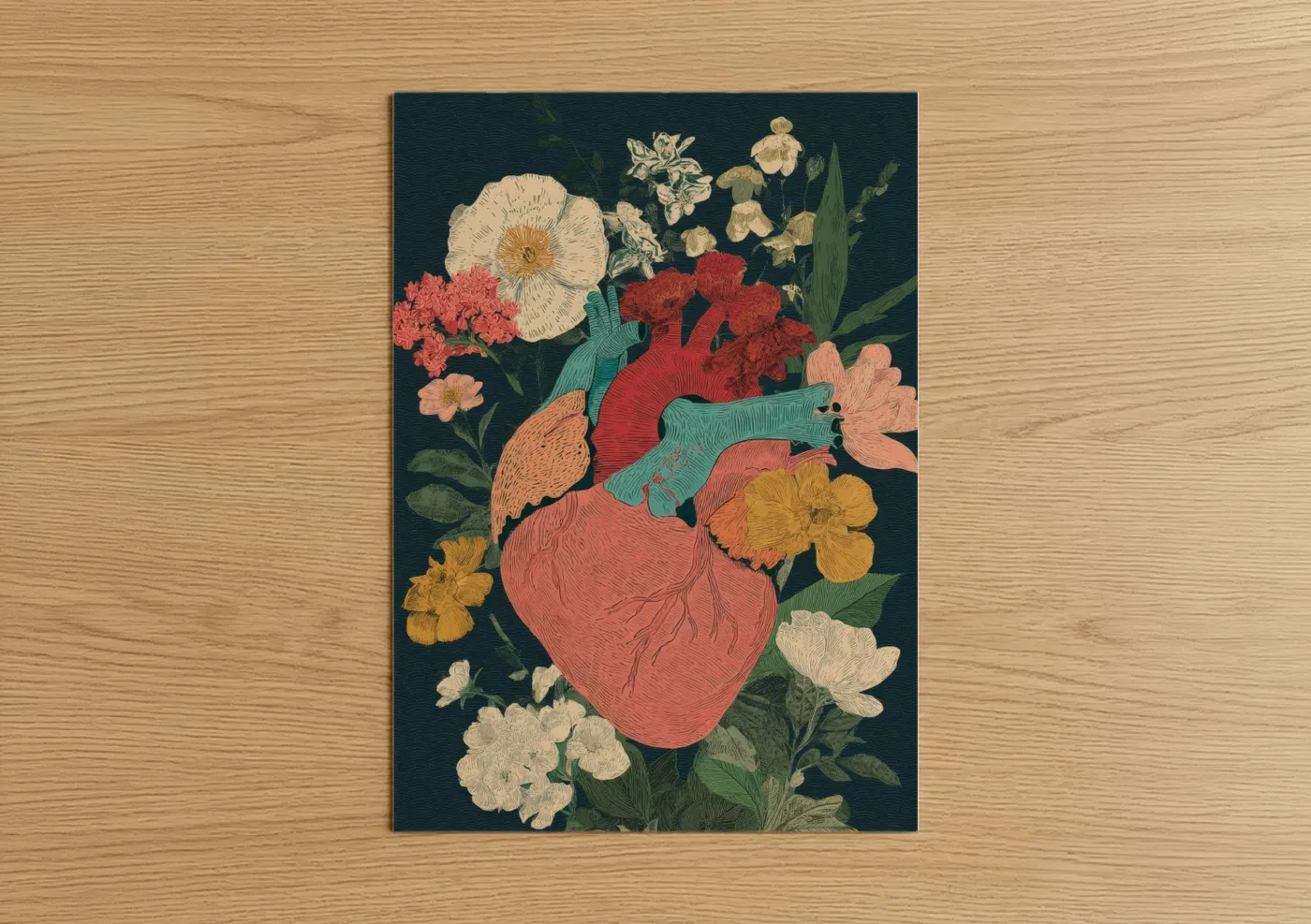 Anatomical Heart Floral Valentine Wall Art