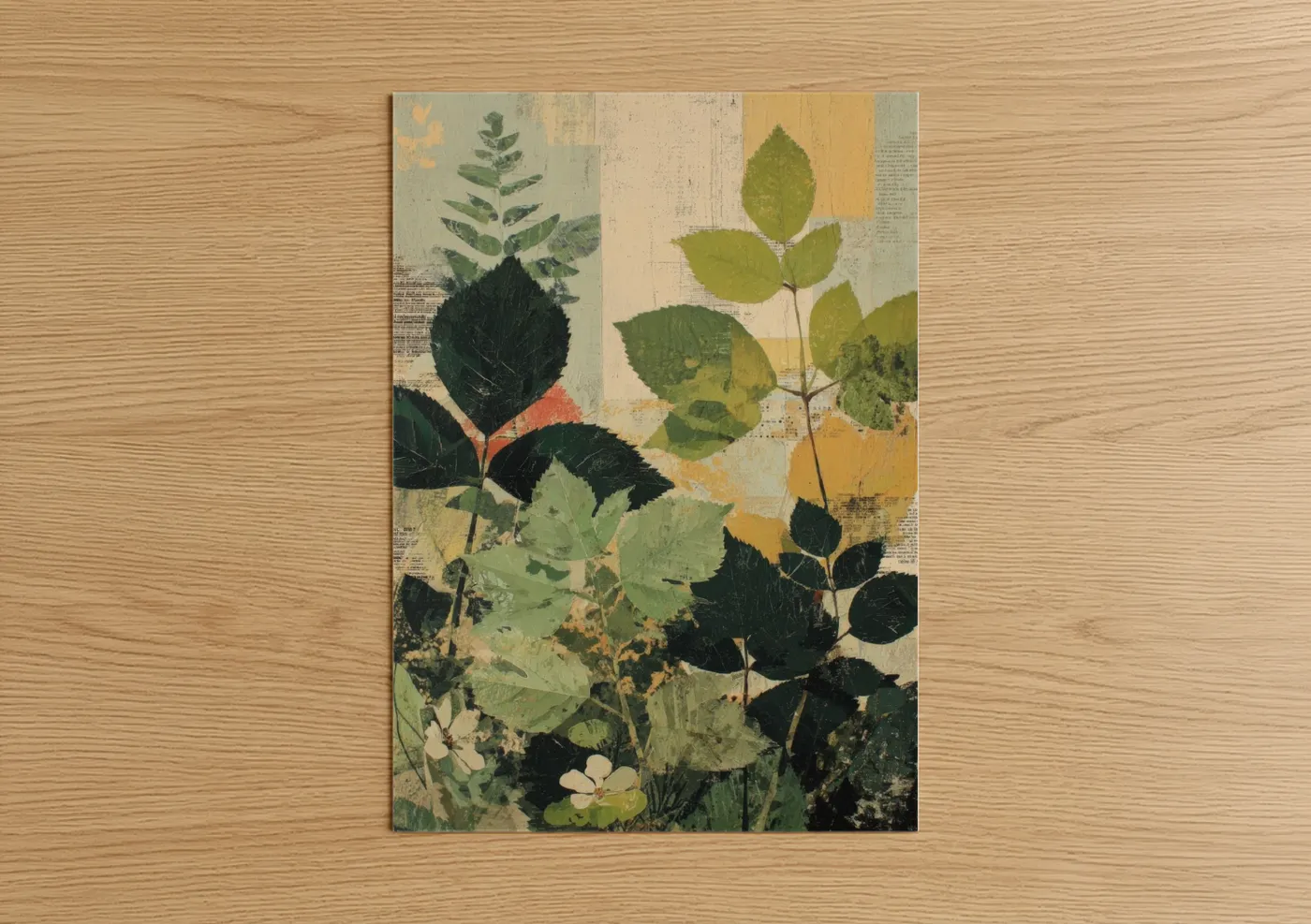 Botanical Leaf Collage Mixed Media Wall Art