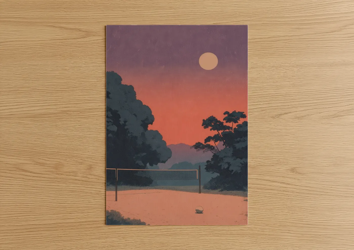 Sunset Volleyball Beach Sport Illustration Wall Art