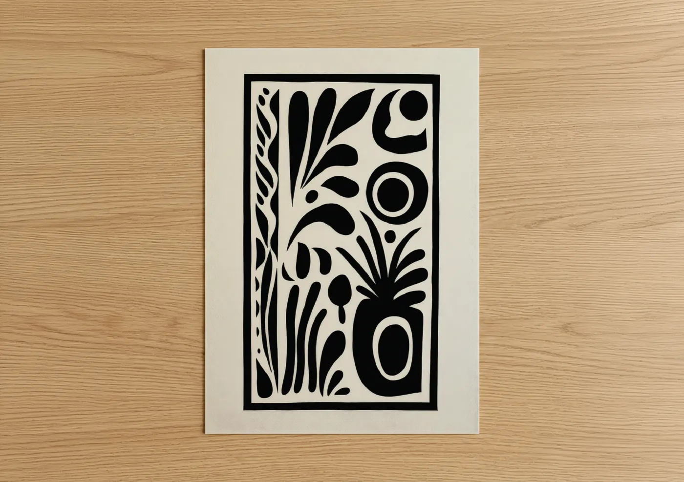 Abstract Botanical Geometry Black White Wall Art