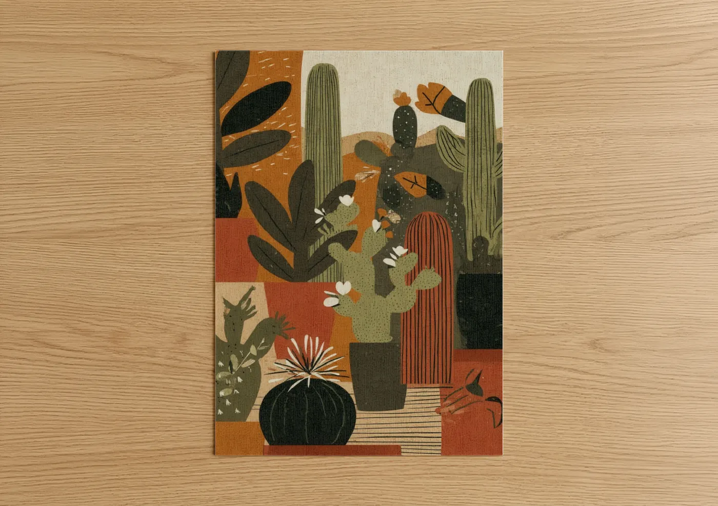 Desert Garden Cactus Botanical Illustration Wall Art