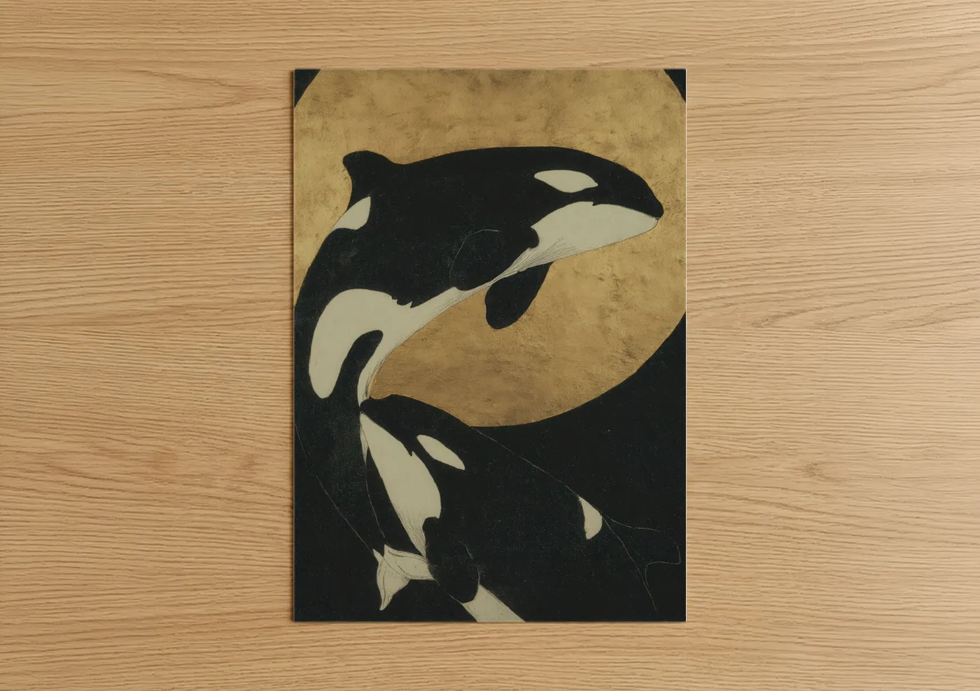 Orca Whale Pair Vintage Wall Art