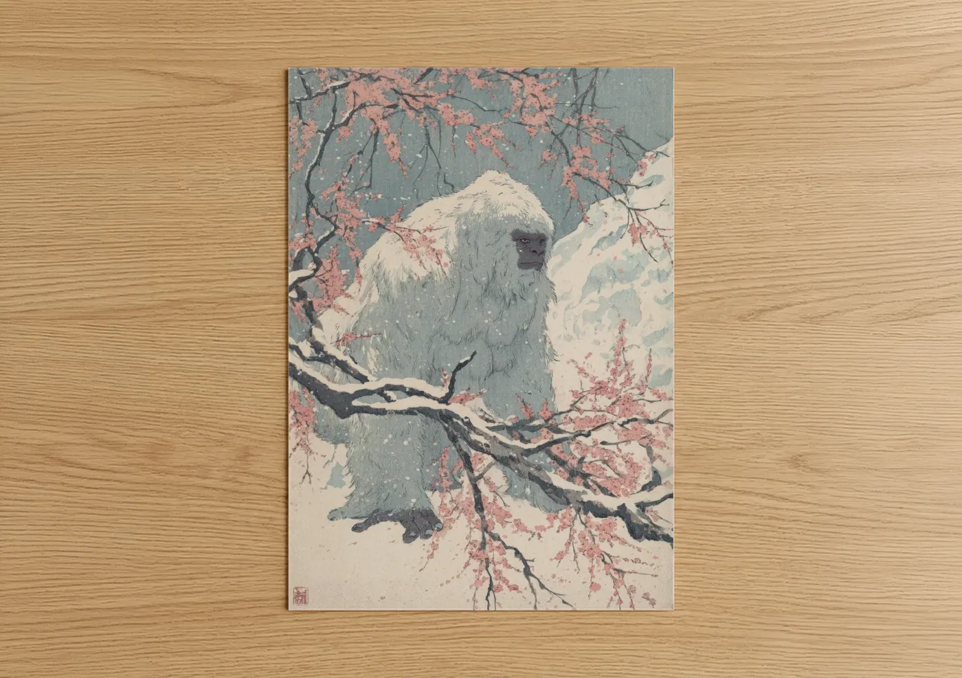 Snowy Yeti Among Cherry Blossoms Wall Art