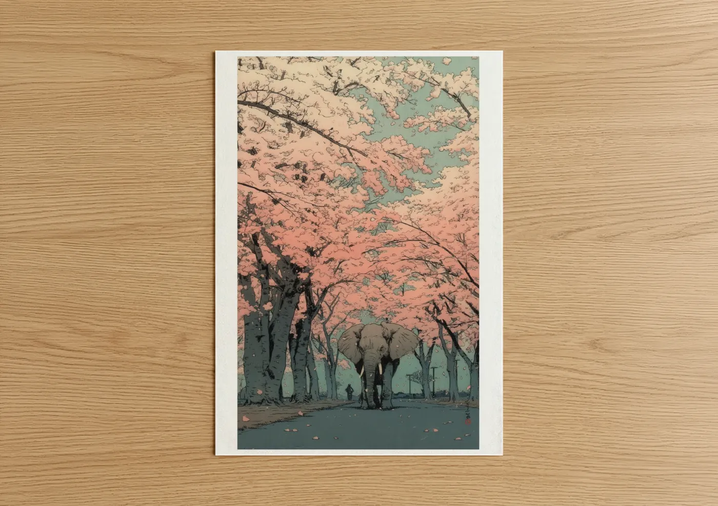 Asian Elephant Cherry Blossom Watercolor Wall Art