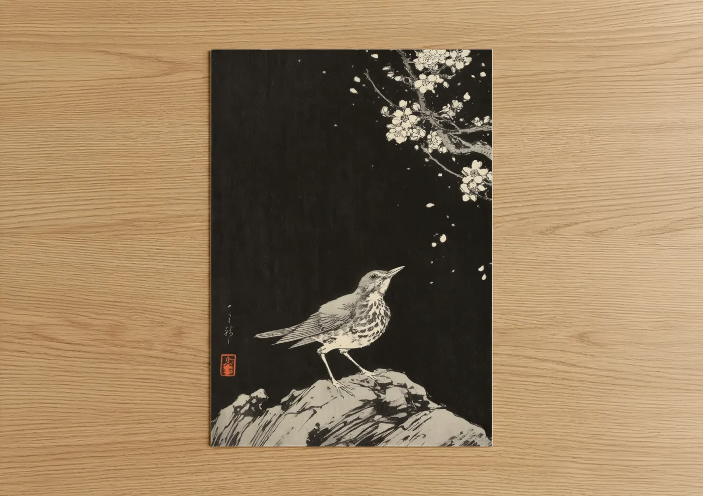 Nightingale Bird Cherry Blossoms Wall Art