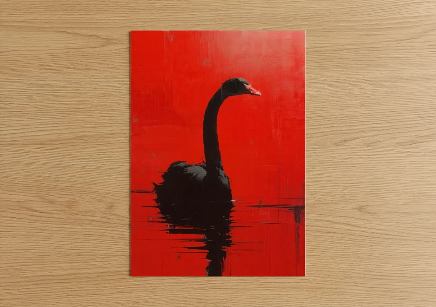 Black Swan Red Background Wall Art