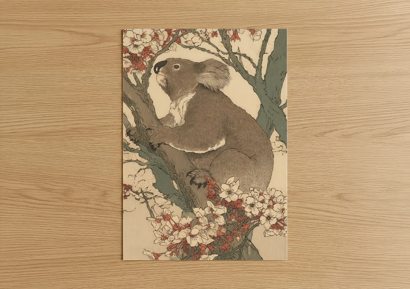 Blossom Koala Japanese Woodblock Wall Art