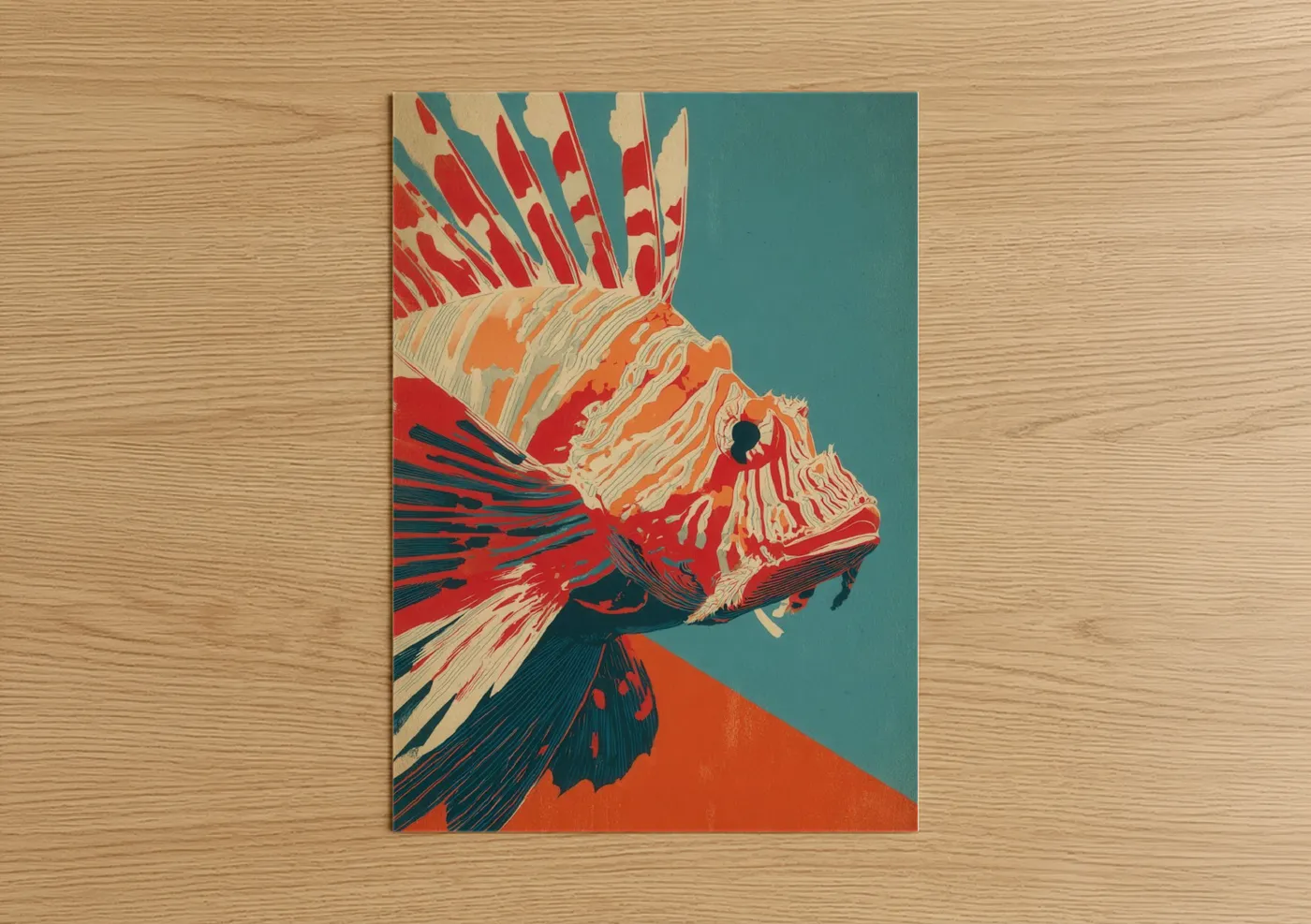 Crimson Lionfish Modern Art Print Wall Art