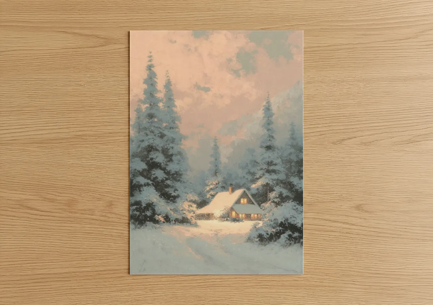 Snowy Cottage Christmas Winter Landscape Wall Art