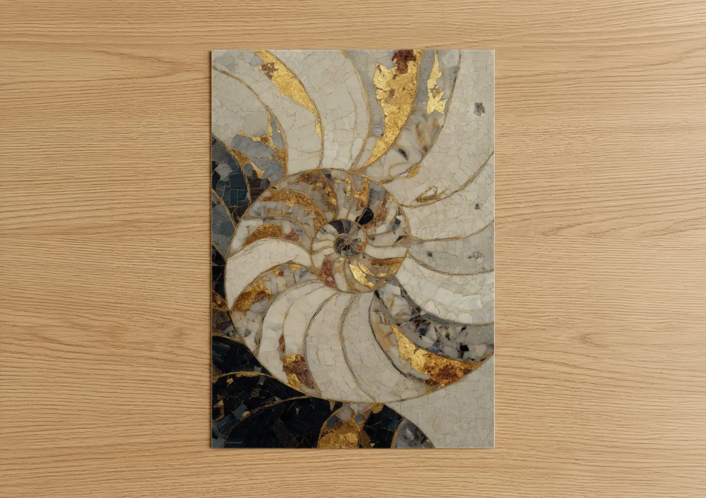 Golden Nautilus Shell Art Crackle Wall Art