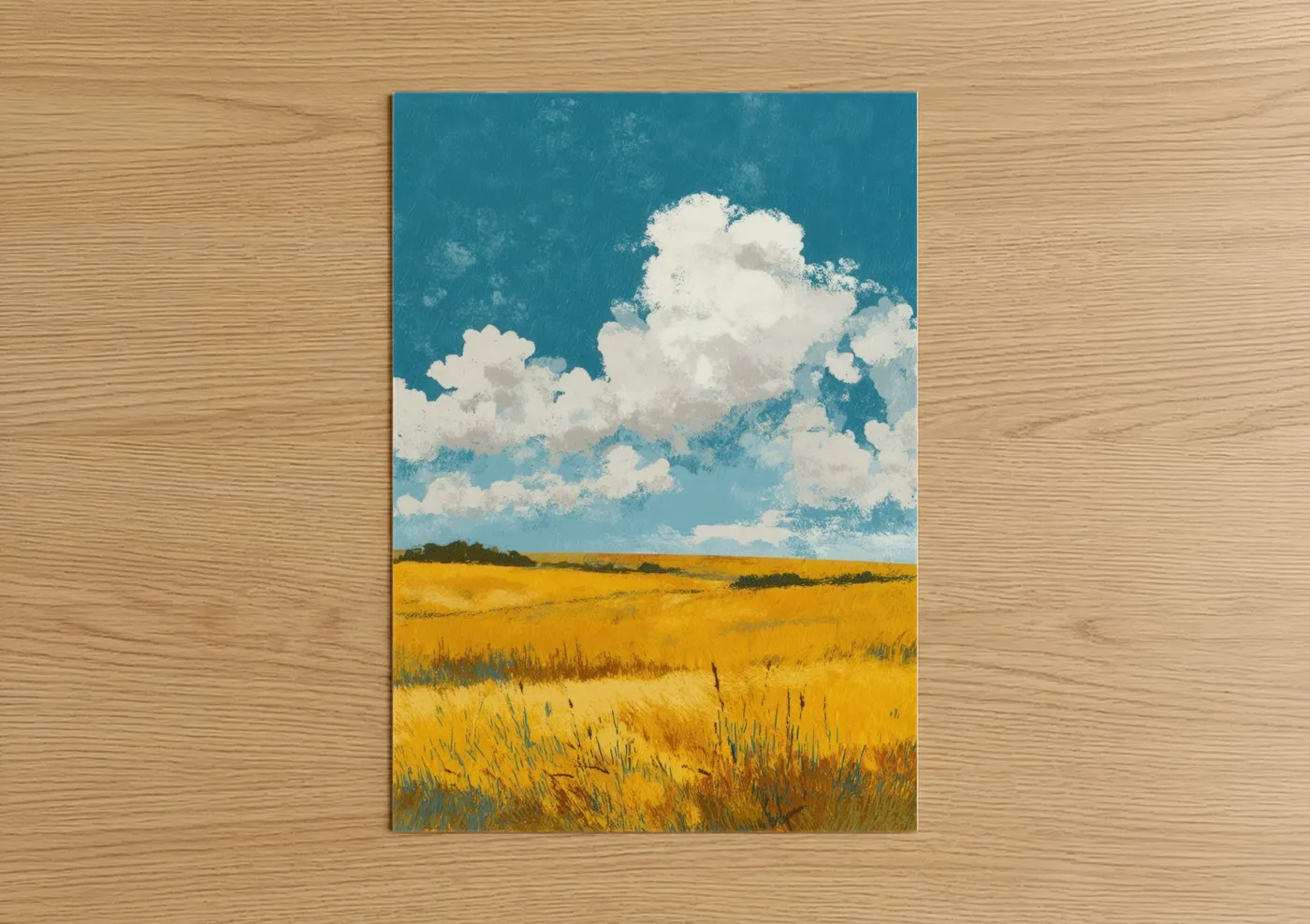 Golden Summer Field with Clouds Wall Art