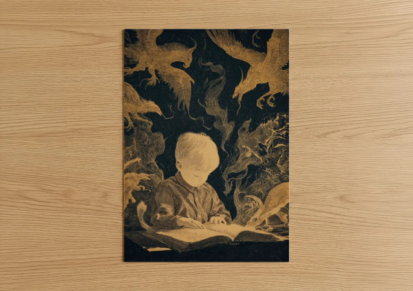 Magical Child Reading Book Fantasy Wall Art