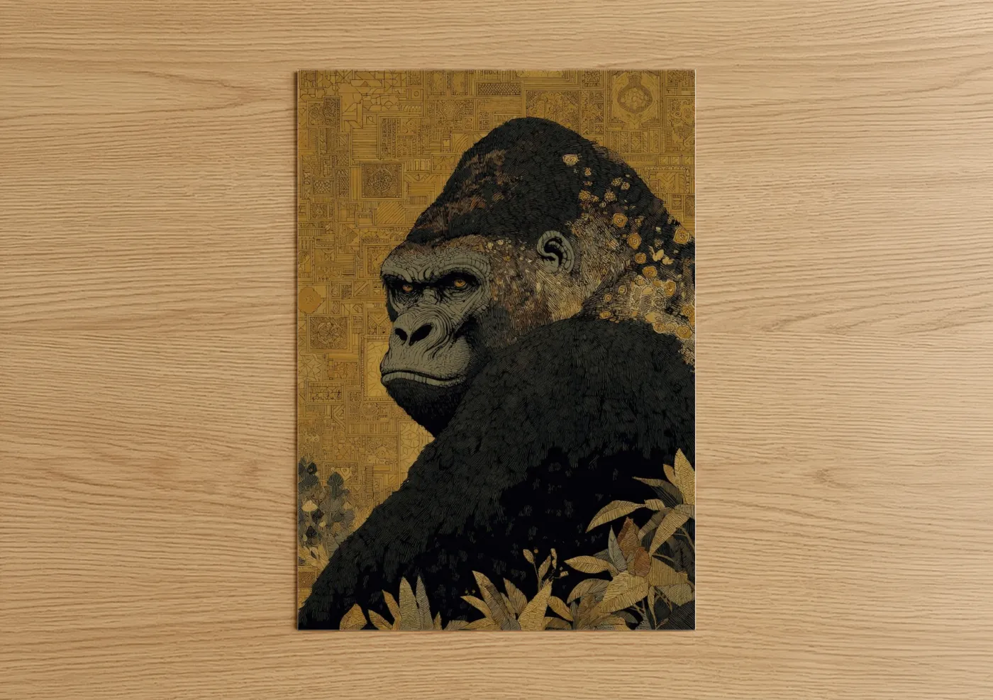 Golden Gorilla Wildlife Art Print Wall Art