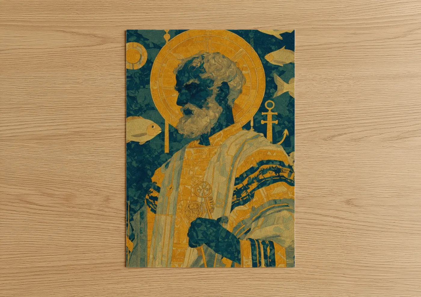 Golden Saint Peter Religious Icon Wall Art